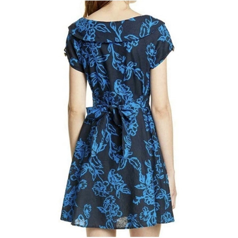 Free People A Thing Called Love Navy Linen Blend Retro Mini Dress Sz 4 - Picture 2 of 9